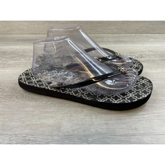 Brighton Women's US 10 Black Patent Rubber Slip-On Flat Flip-Flop Thong Sandal - Picture 1 of 9